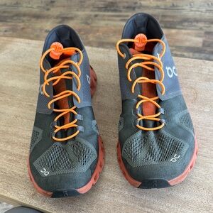 On Running Athletic Shoes Orange and Gray Trail Ready